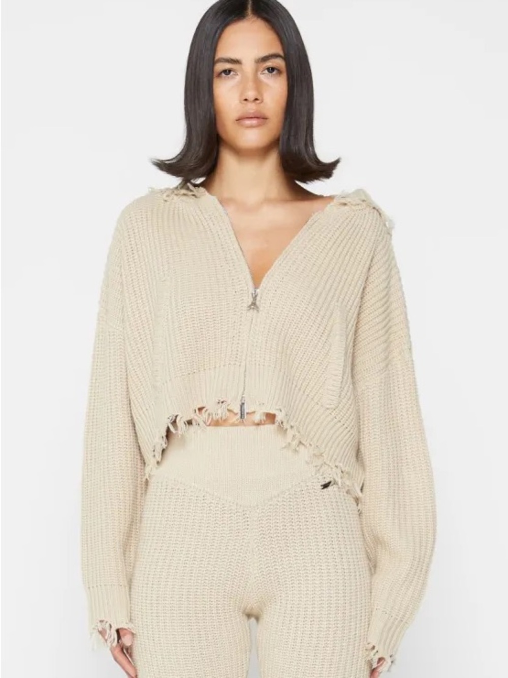 MANIERE DE VOIR DISTRESSED CHUNKY KNIT ZIP UP SMALL